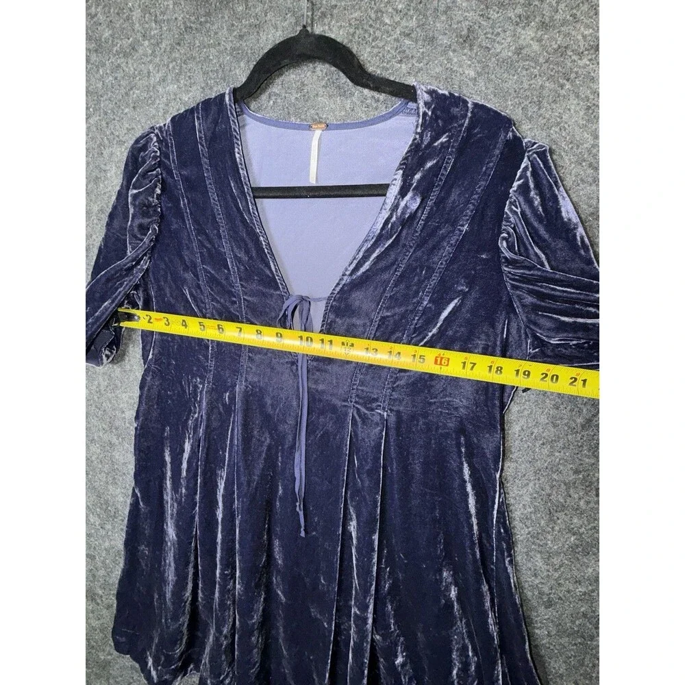 Free People Purple Velvet Mini Dress Top Lace Up V-Neck Puff Sleeve Size M
